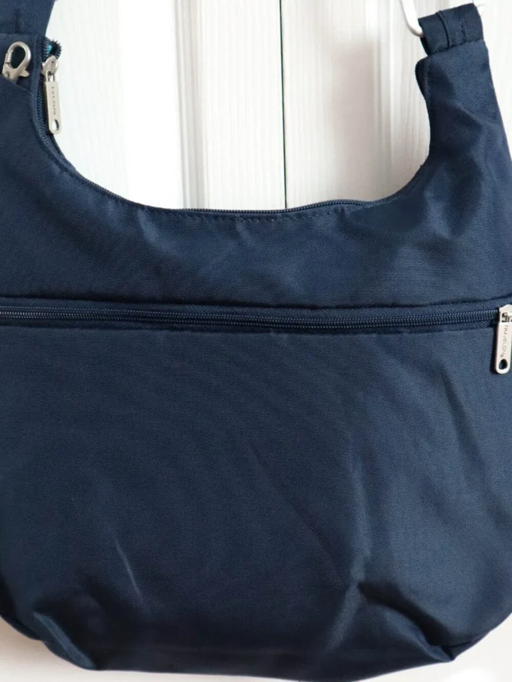 Travelon Anti-Theft Pleated Hobo Crossbody Bag Purse Travel Navy Blue